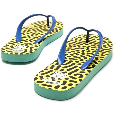 mustang Chanclas de dedo de mujer con piso estampado. (36) Azul / Verde mujer mustang Chanclas de dedo de mujer con piso estampado. (36) Azul / Verde mujer