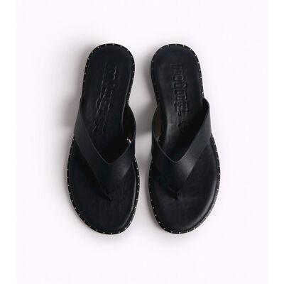 mustang Sandalias planas de dedo para mujer en piel. (39) Negro mujer mustang Sandalias planas de dedo para mujer en piel. (39) Negro mujer