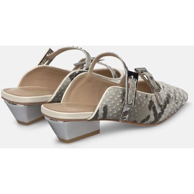 Alma en Pena Mules con tacón de mujer efecto metalizado con hebillas. (42) Blanco mujer Alma en Pena Mules con tacón de mujer efecto metalizado con hebillas. (42) Blanco mujer