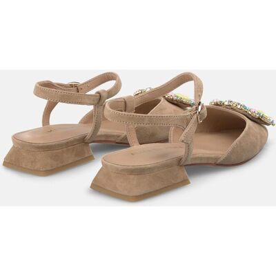 Alma en Pena Zapatos de salón de mujer destalonados en piel con detalle joya frontal. (39) Arena mujer Alma en Pena Zapatos de salón de mujer destalonados en piel con detalle joya frontal. (39) Arena mujer
