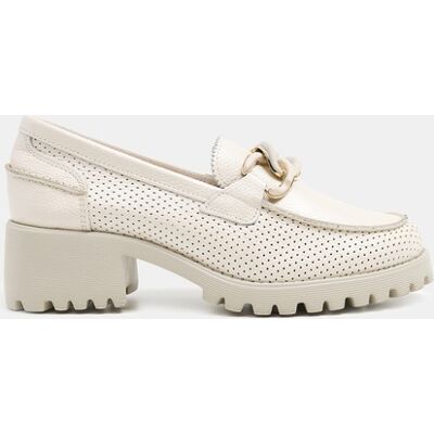 24HRS Mocasines de mujer en piel con tacón bloque. (38) Blanco mujer 24HRS Mocasines de mujer en piel con tacón bloque. (38) Blanco mujer