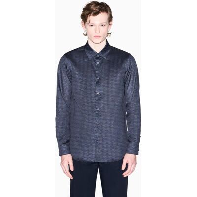 Armani - Camisa en algodón estampado de hombre regular fit. Azul marino L Armani - Camisa en algodón estampado de hombre regular fit. Azul marino L