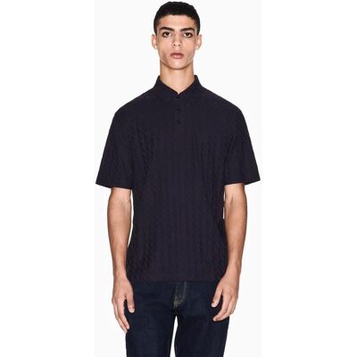 Armani - Polo de hombre manga corta en jacquard de algodón. Azul marino L Armani - Polo de hombre manga corta en jacquard de algodón. Azul marino L