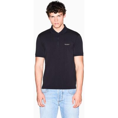 Armani - Polo de hombre con cremallera y logo en el pecho. Azul marino L Armani - Polo de hombre con cremallera y logo en el pecho. Azul marino L