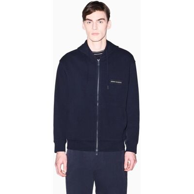 Armani - Sudadera de hombre con logo capucha y cremallera. Azul marino L Armani - Sudadera de hombre con logo capucha y cremallera. Azul marino L