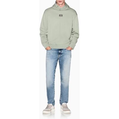 Armani - Sudadera de hombre con logo frontal y capucha con botones. Verde claro L Armani - Sudadera de hombre con logo frontal y capucha con botones. Verde claro L