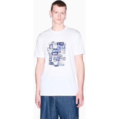 Armani - Camiseta de hombre manga corta con estampado collage. Blanco XS Armani - Camiseta de hombre manga corta con estampado collage. Blanco XS