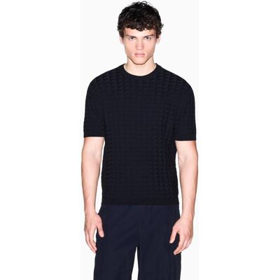 Armani - Jersey de hombre manga corta con estructura de cuadros. Azul marino M Armani - Jersey de hombre manga corta con estructura de cuadros. Azul marino M