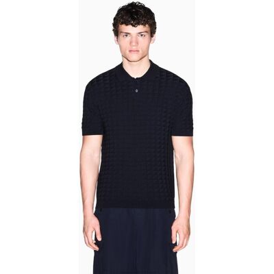 Armani - Polo de hombre en punto con estructura de cuadros. Azul marino L Armani - Polo de hombre en punto con estructura de cuadros. Azul marino L