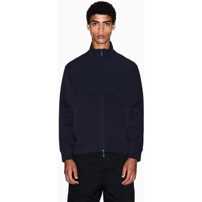 Armani - Chaqueta deportiva de hombre en mix de tejidos cuello perkins. Azul marino S Armani - Chaqueta deportiva de hombre en mix de tejidos cuello perkins. Azul marino S