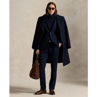 Ralph Lauren - Pantalón de traje de hombre de punto doble con pinzas. Azul marino 36 - Largo 32 Ralph Lauren - Pantalón de traje de hombre de punto doble con pinzas. Azul marino 36 - Largo 32
