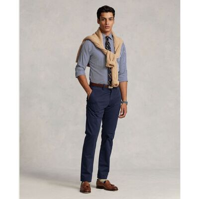 Ralph Lauren - Pantalón chino de hombre elástico Slim Fit lavado. Azul Melange 32 - Largo 34 Ralph Lauren - Pantalón chino de hombre elástico Slim Fit lavado. Azul Melange 32 - Largo 34
