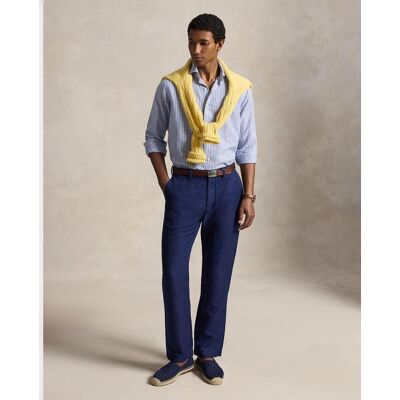 Ralph Lauren - Pantalón chino de hombre de lino y algodón. Azul marino 30 - Largo 32 Ralph Lauren - Pantalón chino de hombre de lino y algodón. Azul marino 30 - Largo 32