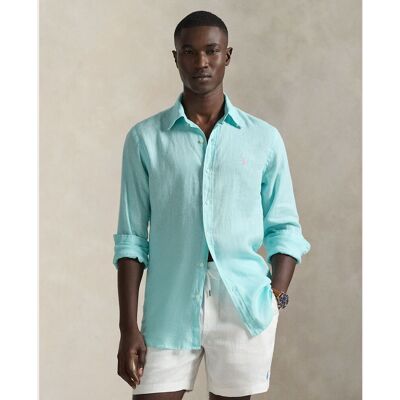 Ralph Lauren - Camisa de hombre de lino Classic fit. Azul Cyan XXL Ralph Lauren - Camisa de hombre de lino Classic fit. Azul Cyan XXL