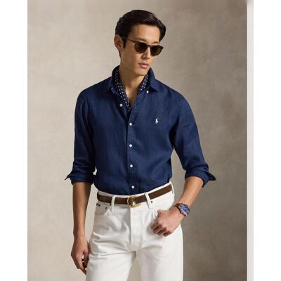 Ralph Lauren - Camisa de hombre de lino Slim Fit. Azul marino XXL Ralph Lauren - Camisa de hombre de lino Slim Fit. Azul marino XXL