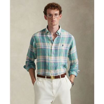 Ralph Lauren - Camisa de hombre de lino con cuadros Classic Fit. Verde S Ralph Lauren - Camisa de hombre de lino con cuadros Classic Fit. Verde S