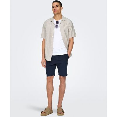 Only & Sons - Pantalón bermuda de hombre de lino. Azul marino S Only & Sons - Pantalón bermuda de hombre de lino. Azul marino S