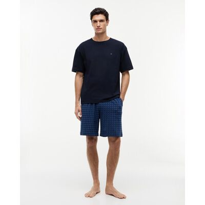 Tommy Hilfiger - Conjunto de pijama de punto con camiseta lisa y pantalón estampado de hombre. Azul M Tommy Hilfiger - Conjunto de pijama de punto con camiseta lisa y pantalón estampado de hombre. Azul M