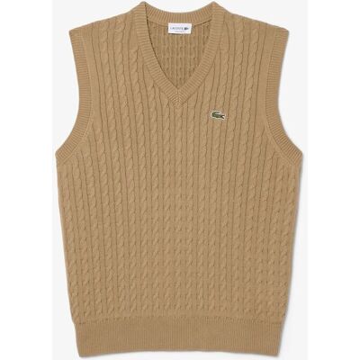 Lacoste - Chaleco de hombre de punto con motivo de ochos. Beige S Lacoste - Chaleco de hombre de punto con motivo de ochos. Beige S