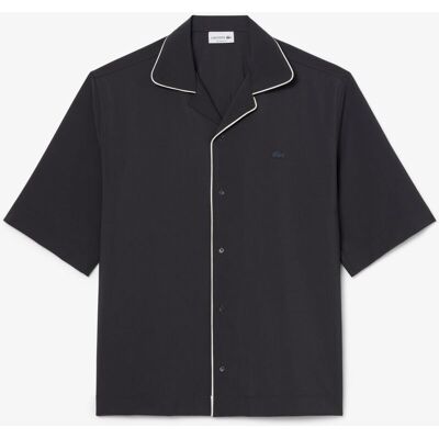 Lacoste - Camisa de hombre de manga corta de corte holgado de lana. Gris oscuro XL Lacoste - Camisa de hombre de manga corta de corte holgado de lana. Gris oscuro XL