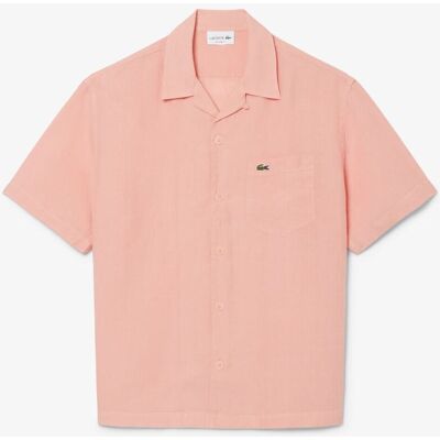 Lacoste - Camisa de hombre de corte holgado de lino de manga corta. Rosa S Lacoste - Camisa de hombre de corte holgado de lino de manga corta. Rosa S
