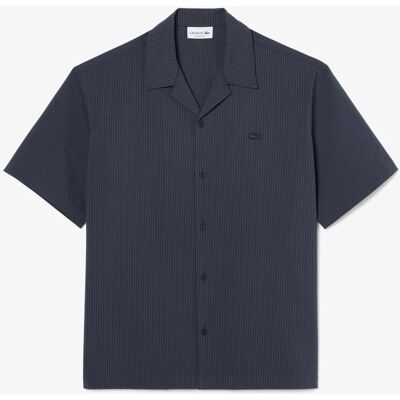 Lacoste - Camisa de hombre de corte holgado de seersucker de manga corta. Negro S Lacoste - Camisa de hombre de corte holgado de seersucker de manga corta. Negro S
