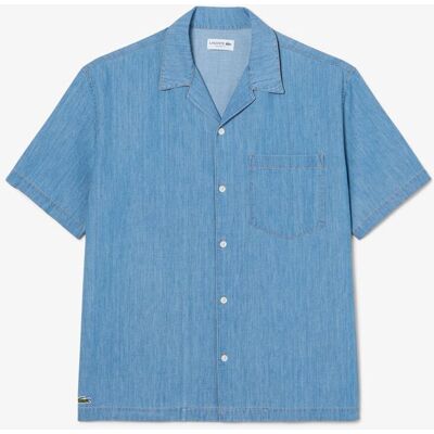 Lacoste - Camisa de hombre vaquera de cuello abierto y corte holgado. Azul XL Lacoste - Camisa de hombre vaquera de cuello abierto y corte holgado. Azul XL