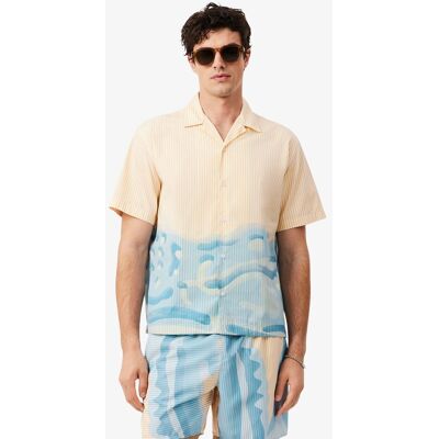 Lacoste - Camisa de hombre de rayas de corte manga corta. Amarillo XL Lacoste - Camisa de hombre de rayas de corte manga corta. Amarillo XL