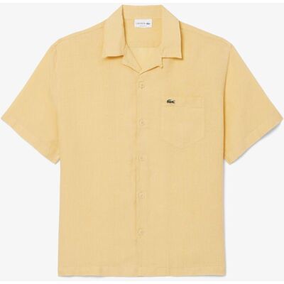 Lacoste - Camisa de hombre de corte holgado de lino de manga corta. Amarillo M Lacoste - Camisa de hombre de corte holgado de lino de manga corta. Amarillo M