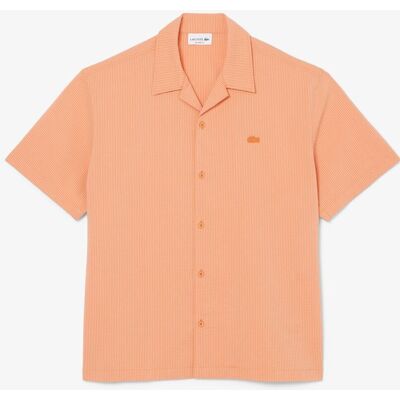 Lacoste - Camisa de hombre de corte holgado de seersucker de manga corta. Naranja M Lacoste - Camisa de hombre de corte holgado de seersucker de manga corta. Naranja M