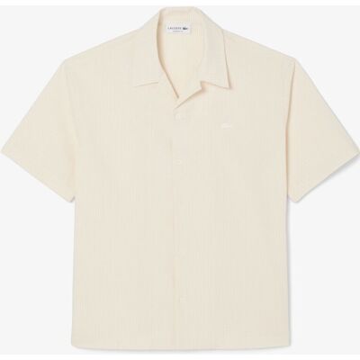 Lacoste - Camisa de hombre de corte holgado de seersucker de manga corta. Blanco L Lacoste - Camisa de hombre de corte holgado de seersucker de manga corta. Blanco L