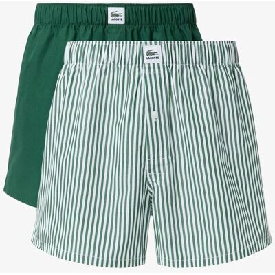 Lacoste - Pack de hombre de 2 Boxers de tela de popelín de algodón. Verde L Lacoste - Pack de hombre de 2 Boxers de tela de popelín de algodón. Verde L