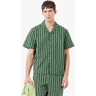 Lacoste - Camiseta de pijama de hombre con estampado de monograma de manga corta. Verde S Lacoste - Camiseta de pijama de hombre con estampado de monograma de manga corta. Verde S