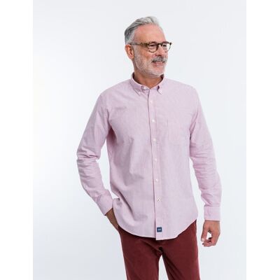 Wickett Jones - Camisa casual algodón de hombre soft slim con rayas en rojo oscuro. Rojo / Blanco L Wickett Jones - Camisa casual algodón de hombre soft slim con rayas en rojo oscuro. Rojo / Blanco L
