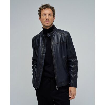 Salsa Jeans - Cazadora biker de hombre de piel. Azul oscuro XL Salsa Jeans - Cazadora biker de hombre de piel. Azul oscuro XL