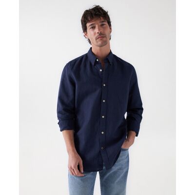 Salsa Jeans - Camisa de hombre con mezcla de lino. Azul L Salsa Jeans - Camisa de hombre con mezcla de lino. Azul L