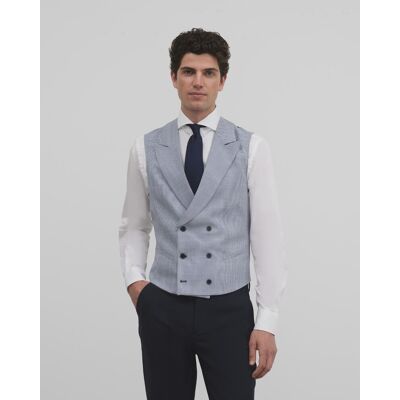 Silbon - Chaleco de traje ceremonia de hombre classic en pata de gallo azul. Azul / Blanco 50 Silbon - Chaleco de traje ceremonia de hombre classic en pata de gallo azul. Azul / Blanco 50