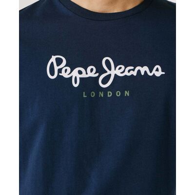 Pepe Jeans - Camiseta de hombre logo estampado fit regular. Azul XS Pepe Jeans - Camiseta de hombre logo estampado fit regular. Azul XS