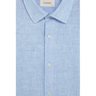 Scalpers - Camisa de lino de hombre slim fit a rayas. Azul M Scalpers - Camisa de lino de hombre slim fit a rayas. Azul M