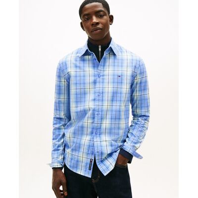 Tommy Jeans - Camisa de hombre de cuadros de popelín regular fit. Azul L Tommy Jeans - Camisa de hombre de cuadros de popelín regular fit. Azul L