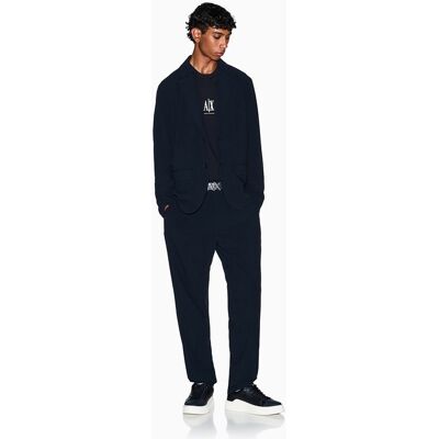 Armani - Pantalón de hombre con cintura elástica en seersucker. Azul marino 36 Armani - Pantalón de hombre con cintura elástica en seersucker. Azul marino 36