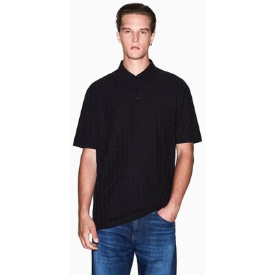 Armani - Polo de hombre manga corta en jacquard de algodón. Negro S Armani - Polo de hombre manga corta en jacquard de algodón. Negro S