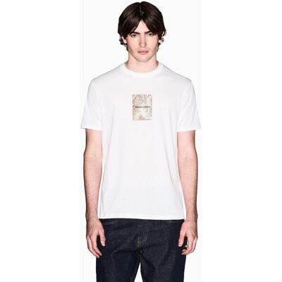Armani - Camiseta de hombre manga corta con estampado de palmeras frontal. Blanco XS Armani - Camiseta de hombre manga corta con estampado de palmeras frontal. Blanco XS
