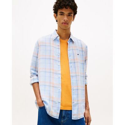Tommy Jeans - Camisa de hombre en lino relaxed fit de cuadros. Azul claro M Tommy Jeans - Camisa de hombre en lino relaxed fit de cuadros. Azul claro M