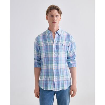 Ralph Lauren - Camisa de hombre de lino con cuadros Classic Fit. Multicolor XL Ralph Lauren - Camisa de hombre de lino con cuadros Classic Fit. Multicolor XL