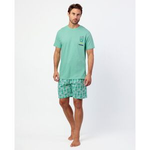 Admas - Pijama corto de hombre de punto de color verde. Verde M Admas - Pijama corto de hombre de punto de color verde. Verde M
