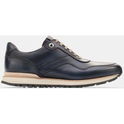 Lottusse - Zapatillas retro Tokyo de piel de vacuno marrón de hombre. Azul marino 44 Lottusse - Zapatillas retro Tokyo de piel de vacuno marrón de hombre. Azul marino 44