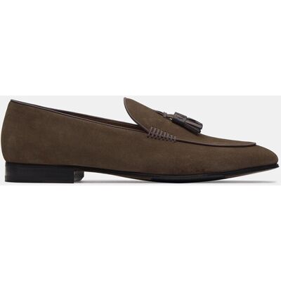 Lottusse - Mocasines de hombre en ante con bordón y adorno de borlas. Marrón 39 Lottusse - Mocasines de hombre en ante con bordón y adorno de borlas. Marrón 39