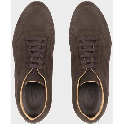 Glent - Zapatillas de hombre de piel con cordones ancho especial. Marrón oscuro 42 Glent - Zapatillas de hombre de piel con cordones ancho especial. Marrón oscuro 42
