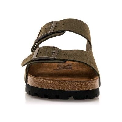 mustang - Sandalias planas de hombre en piel con hebillas ajustables. Verde Oliva 41 mustang - Sandalias planas de hombre en piel con hebillas ajustables. Verde Oliva 41